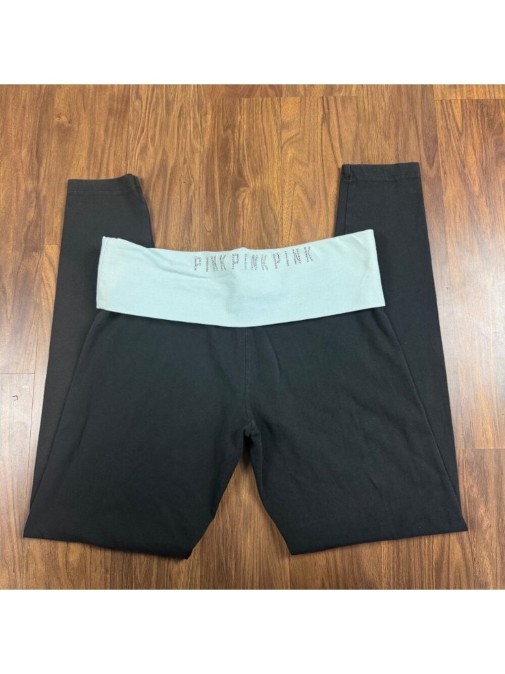 Pink Victoria's Secret Yoga Leggings Black White Foldover Waistband Small S